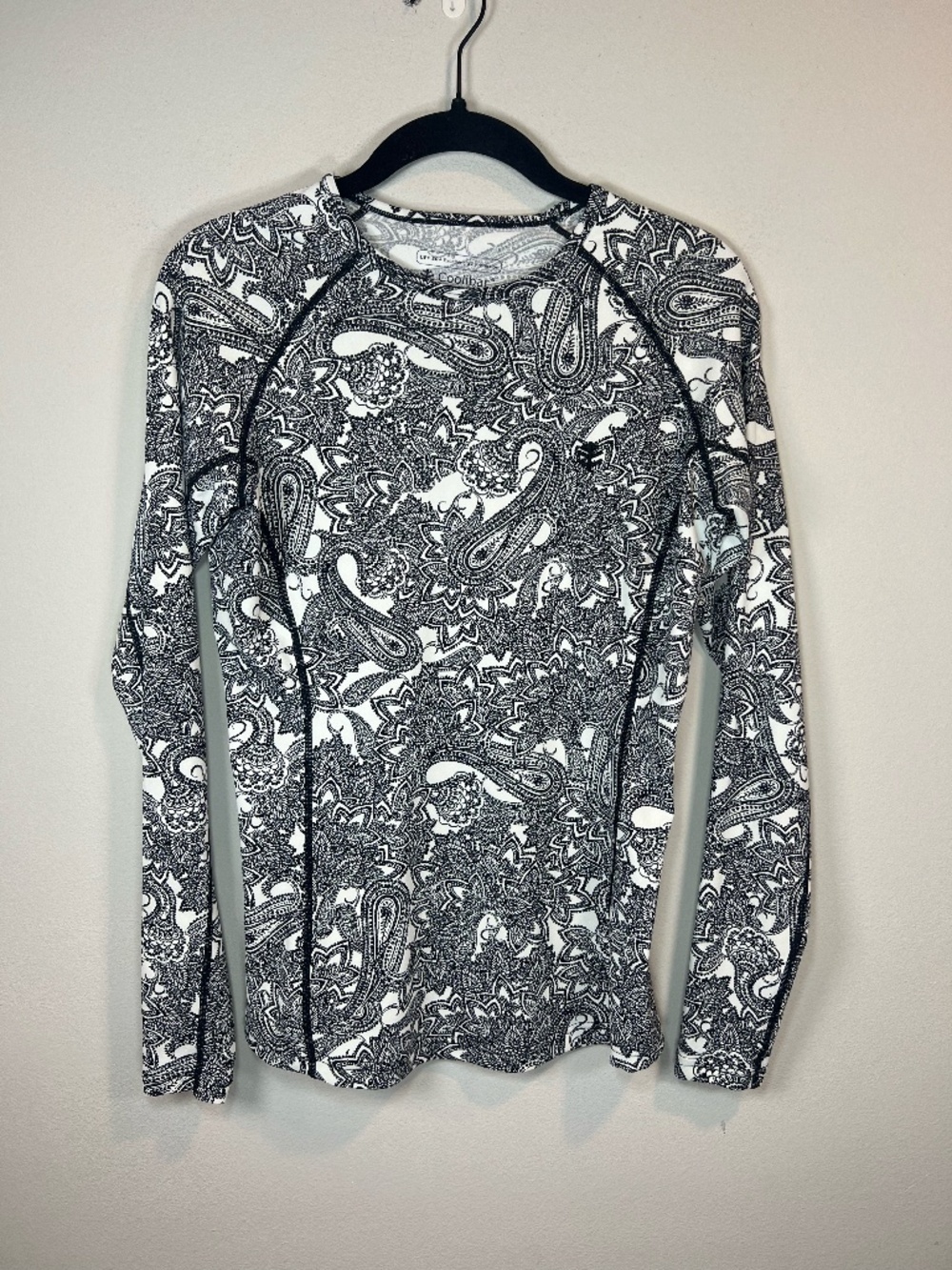 Coolibar Long Sleeve Shirt Black White Paisley UPF 50+ Sun Protection Surf Sz XS